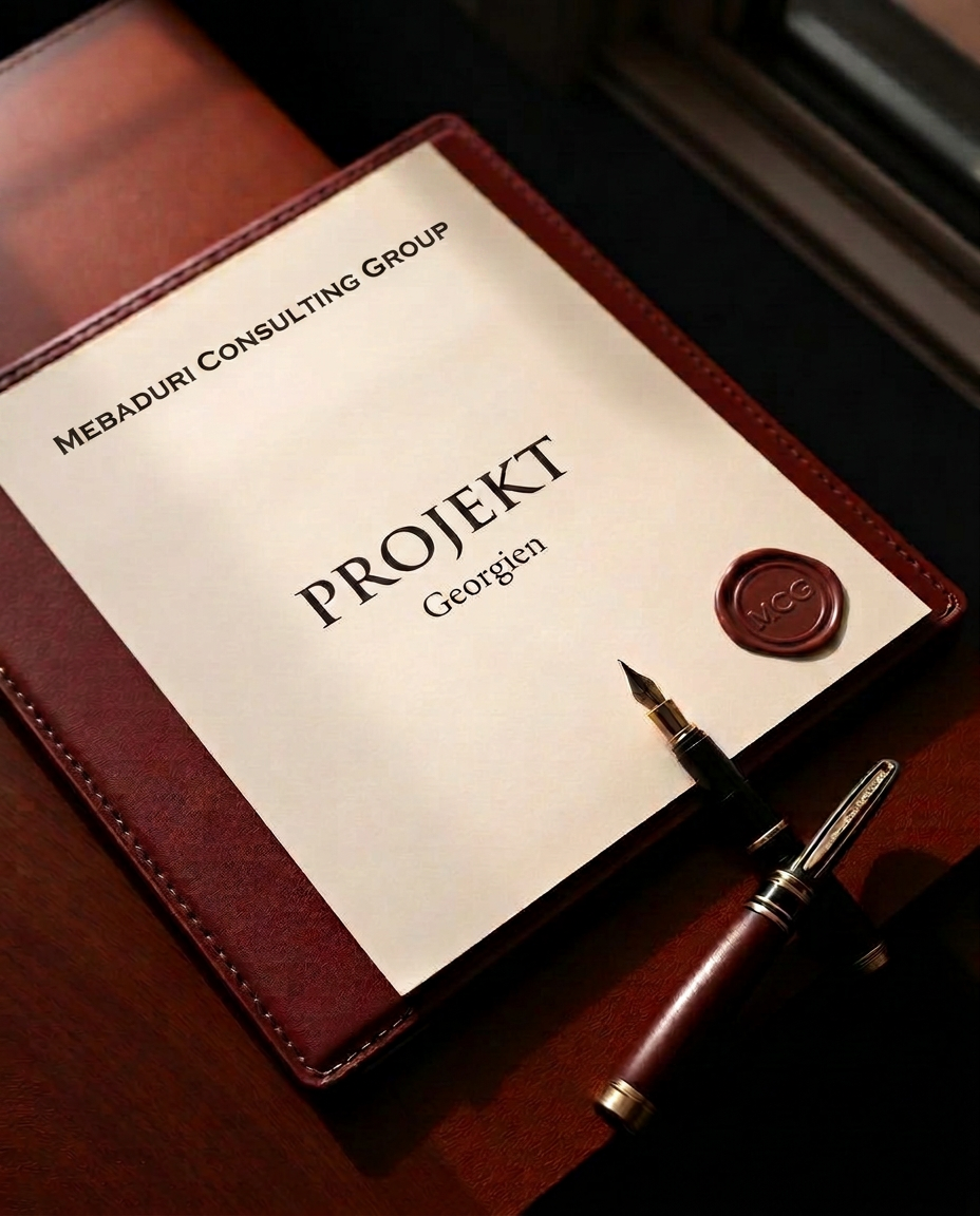 Vertragsmappe mit weinrotem MC-Siegel und der Aufschrift PROJEKT Georgien
